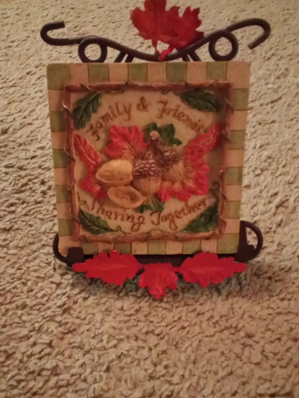 Russ Autumn Leaf & Acorn Holiday Plaque - Orange W/Holder